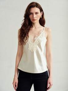 MOTF PREMIUM WOMEN'S SOLID COLOR CONTRAST LACE CAMISOLE TOP, SPRING/SUMMER - Apricot - View 5