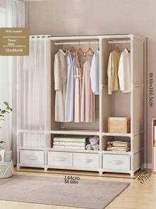 Practical Elegant Bedroom Wardrobe Floor Standing Clothes Rack Sturdy Hanging Garment Rack Luxury High Capacity Storage Cabinet Easy Assembly For Apparel Pants Quilt Home Organization Housewarming Gift - Multicolor - View 9
