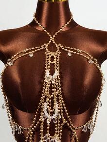 Mistrie Women's Sexy Hollow Out Fashion Hot Girl Beaded Top - Gold - View 3