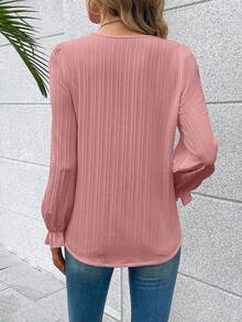 SHEIN 女款粉色蕾絲飾邊長袖襯衫 - 粉色 - 查看 2