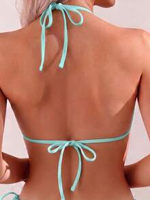 Oceva Spring Summer Beach Solid Color Sexy Cut Out Halter Neck Tie One Piece Swimsuit - Mint Green - View 5