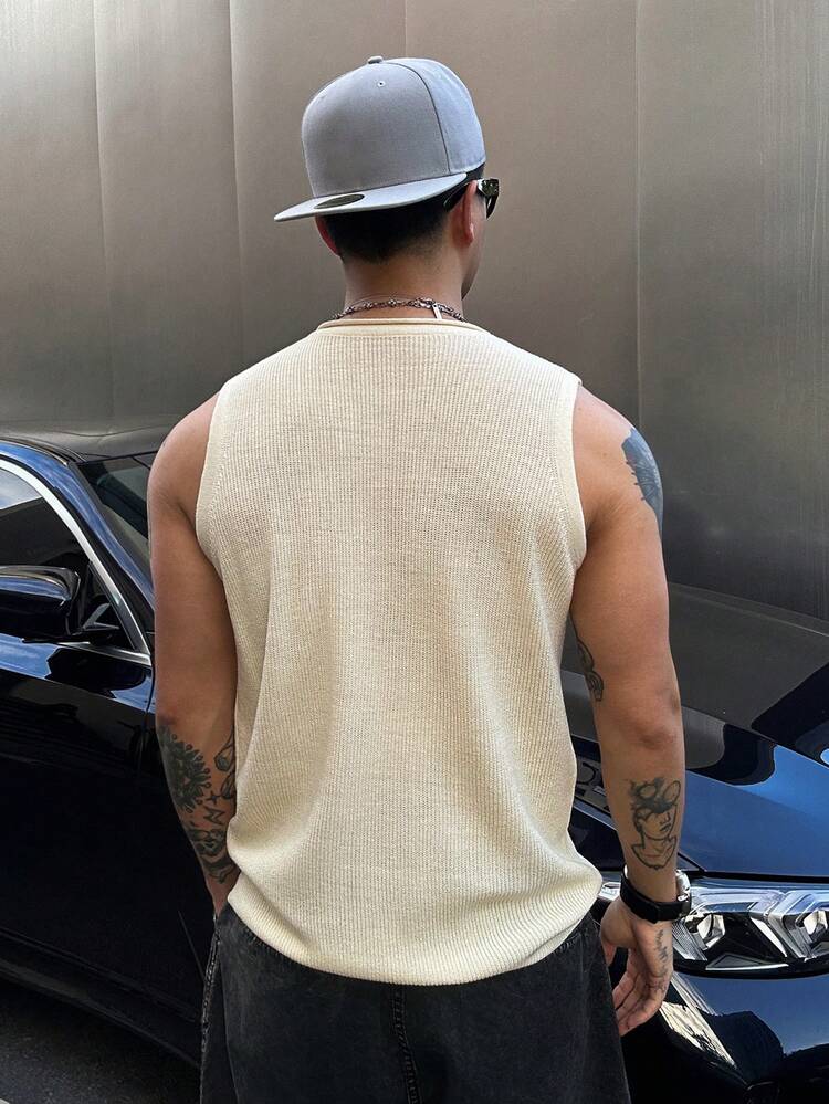 Men's Summer Casual Vacation & Commute Minimalist Versatile Mesh Fabric Apricot Sweater Vest