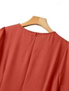 SHEIN Clasi 大尺碼夏季優雅素色百褶裙襬洋裝 - 橘色 - 查看 4