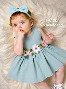 SHEIN Váy bé gái dễ thương màu hồng nhạt xanh lá bằng cotton thoáng khí không tay thêu hoa phong cách nghỉ dưỡng mùa hè trang phục khách mời đám cưới 1-9 tháng - màu xanh lá - Xem 1