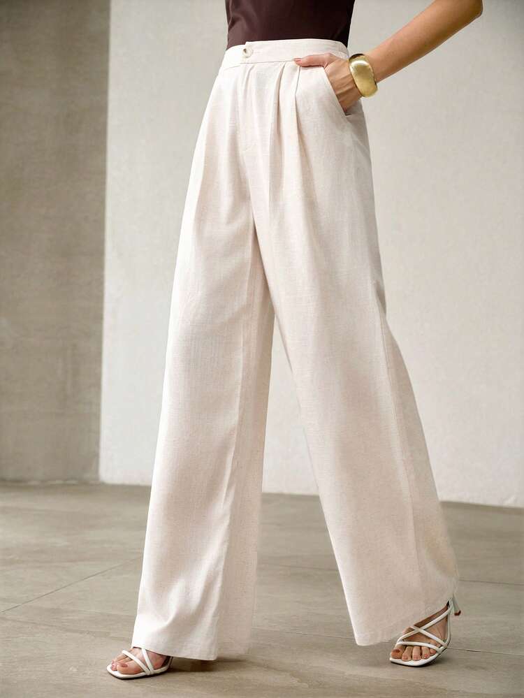 WOMEN'S SPRING SUMMER LINEN OFFICE COMMUTE FASHION WIDE LEG TROUSERS DRESS PANTS