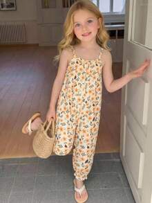 Girls 4-7 Years Casual Summer Jumpsuit, Fashion Beach Babe Print Sleeveless Jumpsuit Pants - Multicolor - View 1