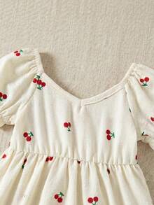 SHEIN Newborn Baby Girl Casual Cute Cherry Print Short Sleeve Dress - Multicolor - View 8