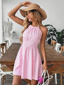 EMERY ROSE Vestido sin mangas con cuello halter y estampado para mujer - Multicolor - Ver 4