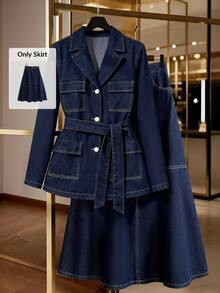 GlowEve Casual Commuter Washed Denim Skirt - Dark Wash - View 10