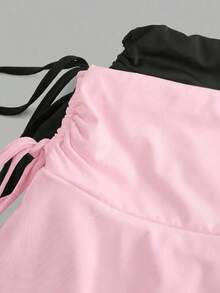 SHEIN EZwear Bộ đồ gồm 2 món màu hồng nhạt và xám đen, kiểu dáng thường ngày, thích hợp cho người có thân hình mũm mĩm, thích hợp cho mùa xuân/hè. - Màu Hồng baby - Xem 8