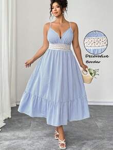 SHEIN Clasi Summer New Striped Patchwork Ruffle Camisole A-Line Sexy Boho Fashion Women Dress Beach Vacation Blue And White - Blue - View 1