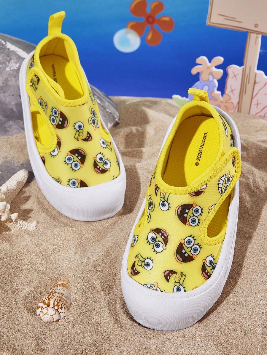 SpongeBob SquarePants | SHEIN 一雙兒童包頭涼鞋,防撞趾頭設計,防滑耐磨透氣沙灘涼鞋 - 黃色 - 查看 1