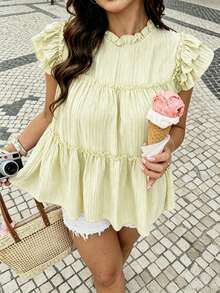 Vionelle Plus Size Women's Solid Color Pleated Casual Versatile Everyday Outing Shirt - Apricot - View 5