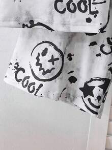 SHEIN 2件組青少年男孩上衣與短褲套裝，灰色花卉短袖襯衫搭配汽車與卡車印花，花卉短褲，居家穿著 - 灰色 - 查看 4