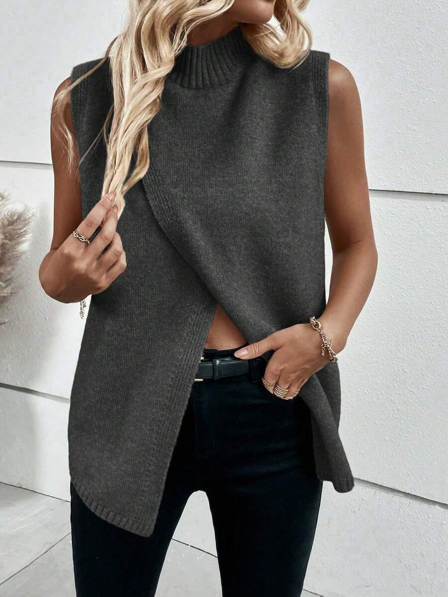 EMERY ROSE Fashion Casual Versatile Autumn/Winter/Spring Inner/Outer Wear Dual-Use Criss-Cross Women's Sweater Vest - Dark Grey - View 1