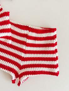 SHEIN LMoss Kids Baby Girl Casual Summer Cute Striped Tank Top And Elastic Waist Shorts Set - Red and White - View 5