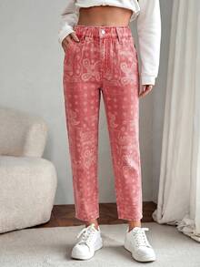 EMERY ROSE Women's Summer Paperbag Waist Straight Leg Jeans Goin Out Light Pink Boho - Red - View 3