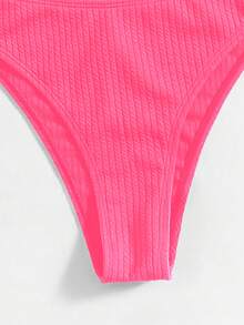 Swim Mod Bộ đồ bơi nữ 2 món tách rời, áo cổ tròn dây mảnh màu trơn chất liệu vân nổi và quần bikini tam giác - Màu đỏ anh đào - Xem 5