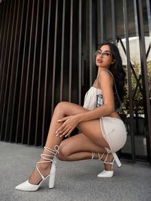 CUCCOO SZL Zapatos de tacón alto para mujer, tacones de graduación, tacones de fiesta para fiestas de verano, estilo elegante y chic, genial para Navidad, fiesta de Año Nuevo, fiesta de Valentín, salida nocturna - Blanco - Ver 3