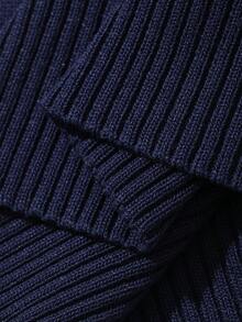 Dazy Plus Solid Color Polo Collar Fitted Short Sleeve Knit Top, Spring, Summer, Autumn - Navy Blue - View 7