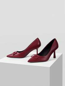 MOTF PREMIUM Zapatos de tacón alto para mujer, versátiles, de moda sencilla y generosa, adecuados para el trabajo, la oficina y el uso diario - Color caoba - Ver 4