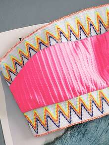 Swim Vcay Women's Vacation Beach Wave Pattern Colorblock Webbing Print Random Bandeau Top And Triangle Bikini Bottom Swimsuit Set - Hot Pink - View 4