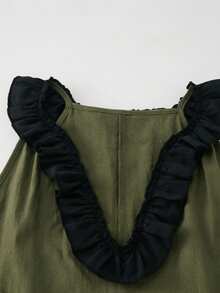 Balvessa Vestido largo elegante y romántico con bloques de color y volantes para mujer - Verde militar - Ver 6