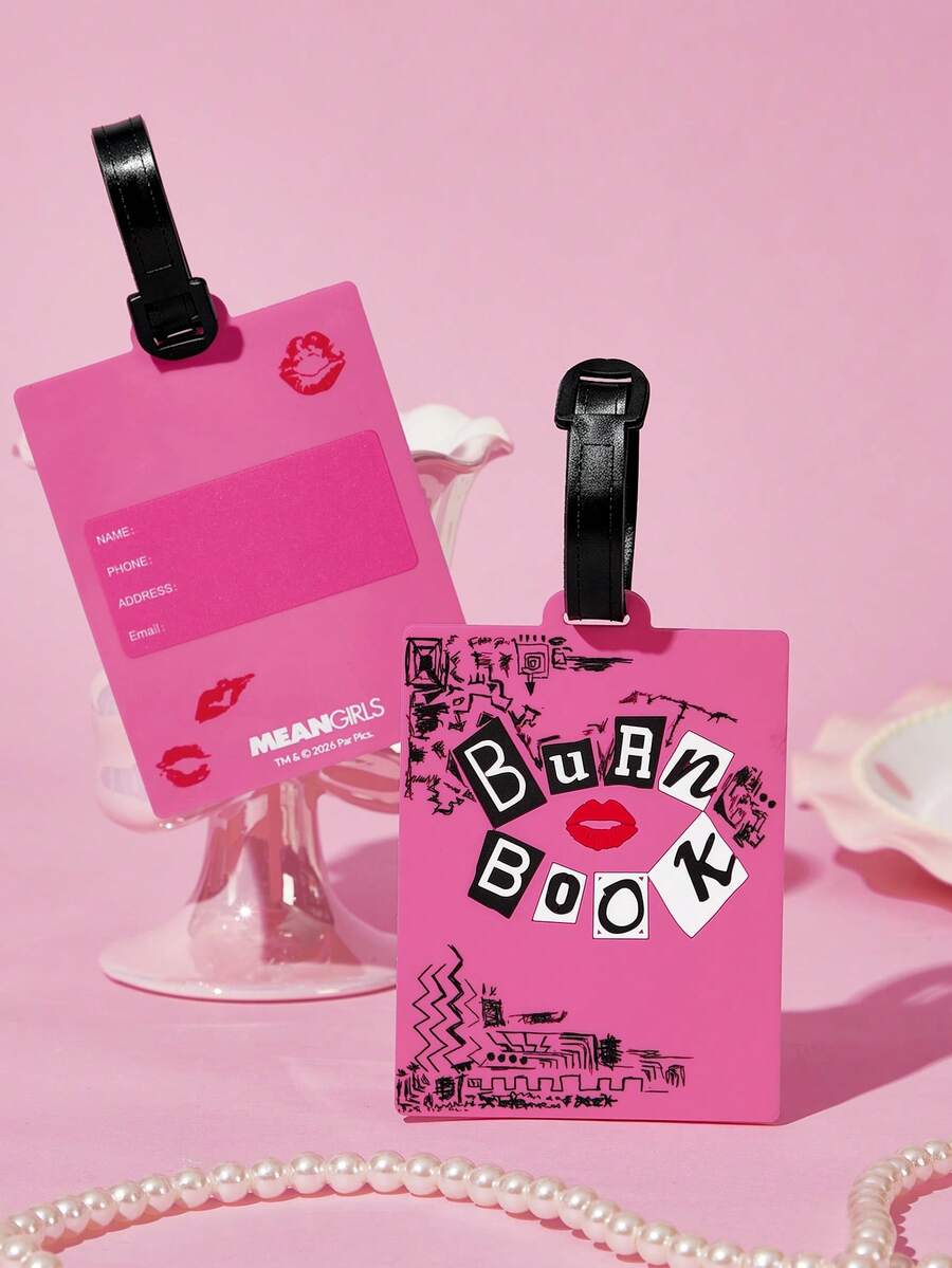 Mean Girls | SHEIN Thẻ hành lý họa tiết hoạt hình, thẻ tên, móc treo túi, thẻ lên máy bay chống mất khi du lịch, phụ kiện treo túi - Hồng - Xem 1