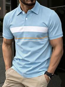 Calvornis Camisa polo de moda para hombre con diseño de botones de manga corta y contraste de color, para ceremonia - Multicolor - Ver 3