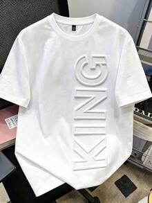 Manfinity Hypemode Camiseta casual de cuello redondo con letras en relieve de unicolor para hombres, vacaciones - Blanco - Ver 8