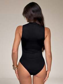 SHEIN Tall Women's Lace Patchwork Ruffle Bodysuit, Fashionable Versatile Daily Wear - Black - View 2