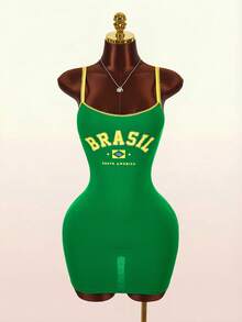 Bumpella Vestido mini ajustado de parches de encaje y bloques de color deportivo - Verde - Ver 9