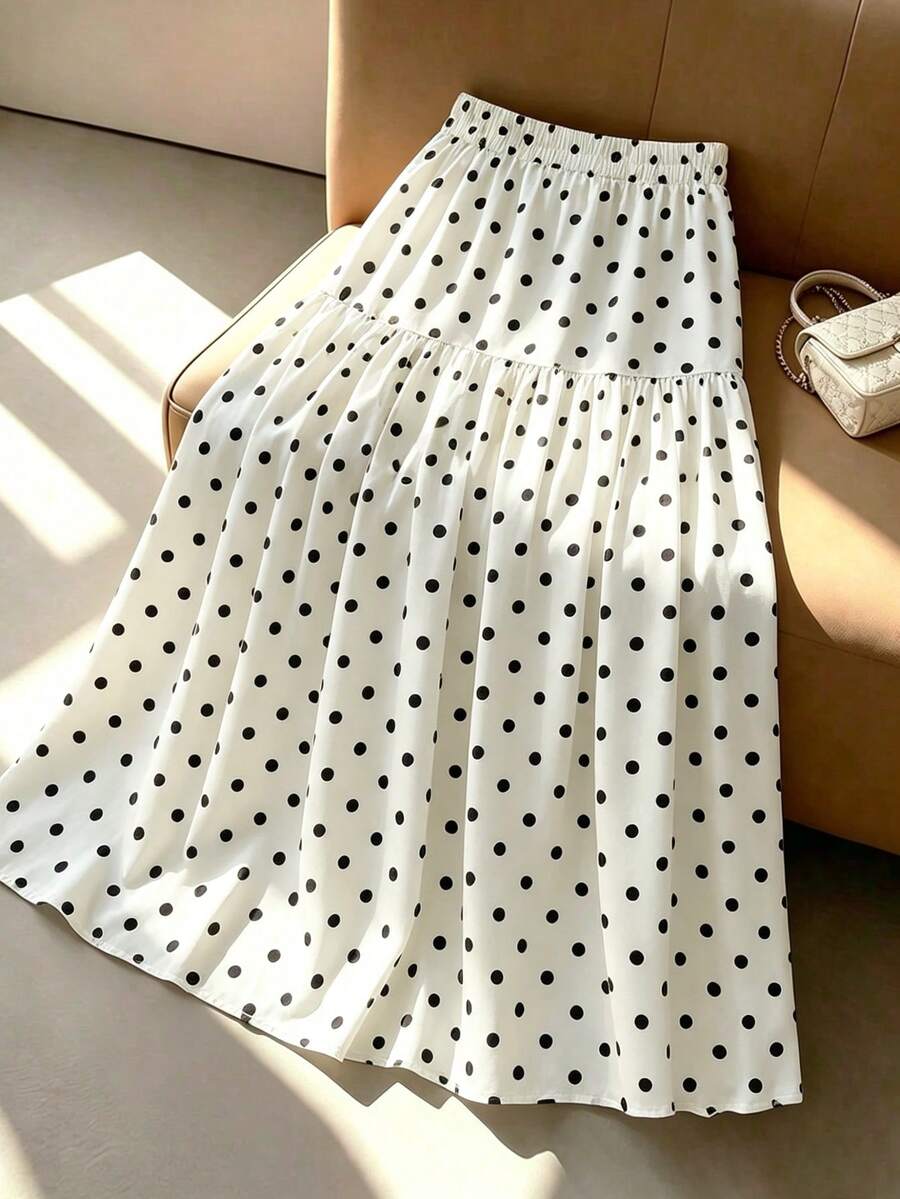 GlowEve 女款夏季多色印花彈性腰拼接喇叭長裙,優雅大方,適合情人節、勞動節、學生返校、教師、正式場合、禮物、約會、街拍,夏季服飾,夏季裙子,夏季時尚單品,小眾設計,百搭裙子 - 杏色 - 查看 1