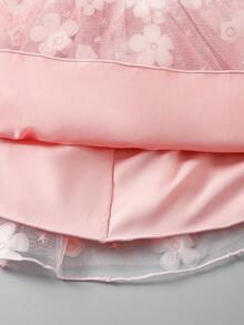 SHEIN Glamorique Kids Girls Princess Dress, Flower Girl, Birthday Party Wedding Holiday Dress, Satin Texture Fabric Sleeveless Pink 3D Flower Tulle Skirt With Back Tie Bow, Prom Dresses, Graduation Dresses, Summer Dress, Gorgeous Evening Gown - Pink - View 8
