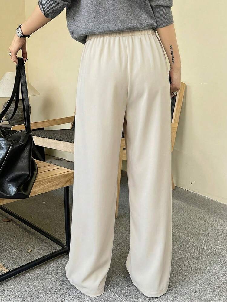 Women's Casual Loose Wide Leg Pants, Drawstring Elastic Waist, Spring/Summer Sports Solid Color