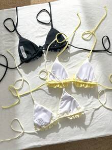 Swim Mod 2026 Spring/Summer Solid Color Bikini Cute Sexy Sweet, 3pcs Set Beach Party Black - Multicolor - View 2