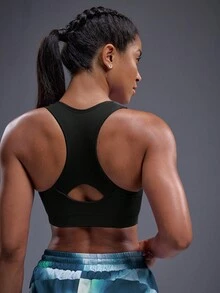 Powerista Scoop Neck Wire-Free Solid Color Minimalist Short Sports Bra - Black - View 5