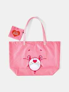 SHEIN X Care Bears 1件時尚輕便可折疊印花托特包，購物袋，便攜式單肩包，卡片收納袋，適用旅行與購物等 - 多色-粉色 - 查看 6