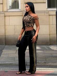 SHEIN SXY Leopard Print One Shoulder Twist Knot Elastic Bodycon Top Summer Holiday Beach Casual Fairy Flowy Sexy Boho Birthday Bachelorette Party Women - Multicolor - View 10