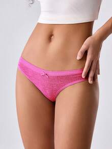 Loungeista 5 piezas Ropa interior de mujer de algodón de unicolor, con decoración de lazo, costilla sin costuras, cómoda ropa interior de mujer - Multicolor - Ver 6