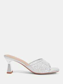 CUCCOO TILAWA Women's Shoes Spring And Summer New Fashionable And Comfortable Silver Rhinestone Pearl Square Toe High-Heeled Sandals, Commuting, Parties, Vacations - Silver - View 8