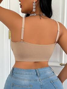 LustreForm Seamless Double Layer Removable Padded Plus Size Camisole Bra - Apricot - View 2