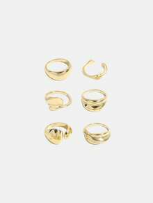 Lumivelle 6pcs Plain Geometric Chunky Fashion Rings, Vintage Inspired Classic Gold Color Cocktail Rings For Women - Gold - View 3
