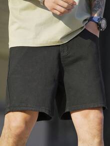 EGENSIO Men's Fashion Versatile Casual Pocket Button Denim Shorts Holiday Black Summer - Dark Grey - View 3