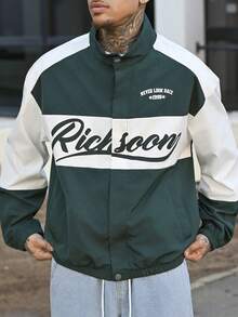 Devon Thys Men's Casual Everyday Contrast Color Letter Pattern Stand Collar Jacket Race Car Jacket Custom Jacket Wind Breaker Windbreaker Track Jacket - Multicolor - View 3