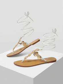 MOTF PREMIUM SANDALIAS DE PUNTA REDONDA PLANA CON ADORNO CIRCULAR PARA NAVIDAD Y PRIMAVERA - Patrón de oveja blanca - Ver 9