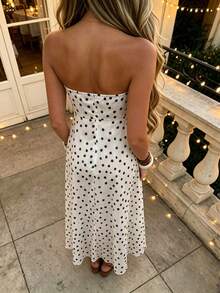 SHEIN PariChic Đầm chiffon không tay, cúp ngực, chấm bi thanh lịch dành cho nữ, dáng chữ A ôm sát tôn dáng, thích hợp cho các dịp hè, kỳ nghỉ, đi biển, hẹn hò. - trắng - Xem 2