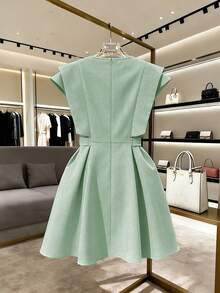 Elenzga Vestido corto elegante y romántico para vacaciones, trabajo y uso diario - verde menta - Ver 2