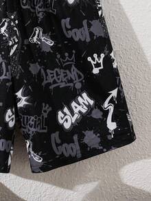 SHEIN 青少年男孩足球圖案休閒寬鬆合身短袖T恤與短褲套裝，舒適睡衣，夏季 - 彩色 - 查看 4