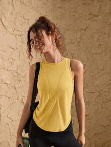 VARSIVA Kaos dan Tank Top Olahraga Wanita Longgar Tanpa Lengan dengan Leher Bulat dan Desain Silang - Kuning - View 4